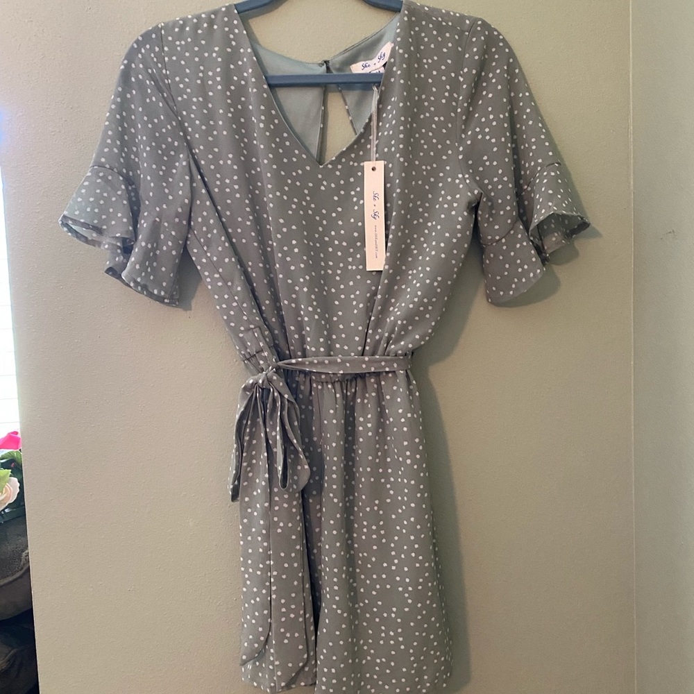 Sage Green White Dot Romper